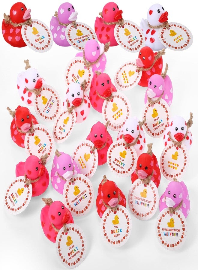 جيريفي مجموعة جيريفي المكونة من 12 قطعة من البط المطاطي الصغير بحجم 2 بوصة لعيد الحب، مع بطاقات هدايا. بط مطاطي على شكل قلب، ألعاب حمام مثالية لتبادل الهدايا في الفصول الدراسية، وهدايا حفلات الكرنفال، وجوائز الألعاب. - Image 1